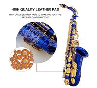 Aumotop Saxofón Mi Bemol Exquisito 802 Tipo de Llave Instrumento de Viento Madera Material Latón Alta Calidad Azul con Correa para Varilla Limpieza Estuche Acolchado Ideal para Músicos y