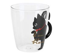 Aumotop Taza de Gato con Lindo Diseño, Taza de Vidrio Transparente para Niños, Capacidad 300ml, Ideal para Amantes los Gatos (Gato negro en forma)