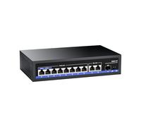 AUMOX PRO Interruptor Gigabit PoE de 11 puertos, 8 puertos PoE+, enlace ascendente de 2 Gigabit, 1 puerto SFP, detección de IA de 120 W, Qos, interruptor de red no administrado Plug & Play sin