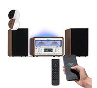 Auna Dab Radio CD para Casa, FM/Dab / + Radio con Bluetooth + AUX, 25W Desmontable Micro Altavoces, Pantalla LCD, Mando a Distancia, MP3, USB y Streaming, con Cable