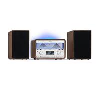 Auna Dab Radio CD para Casa, FM/Dab / + Radio con Bluetooth + AUX, 25W Desmontable Micro Altavoces, Pantalla LCD, Mando a Distancia, MP3, USB y Streaming, con Cable