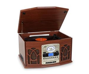 Auna Nr-620 - Tocadiscos, Reproductor de Vinilo y CD, Altavoces Estéreo, Accionamiento Correa, 3 Velocidades, Máx. 45 RPM, Sintonizador Radio FM, USB SD, Control Remoto, Blanco