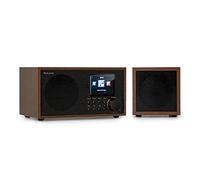 Auna Radio Portatil Pequeña, Digital con Bluetooth Recargable, Transistores Radio FM Pequeños Dab/Dab+, Altavoces Estéreo con Pantalla HCC, Streaming, Despertador, y 5h de Duración, Mini