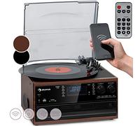 Auna Tocadiscos de Vinilo, Incluye Altavoces Sistema Estéreo para Música, Giradiscos de Vinilo Bluetooth Equipado con CD, AUX Sistema Sonido, Giradiscos Portátil para Casa