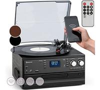 Auna Tocadiscos de Vinilo, Incluye Altavoces Sistema Estéreo para Música, Giradiscos de Vinilo Bluetooth Equipado con CD, AUX Sistema Sonido, Giradiscos Portátil para Casa
