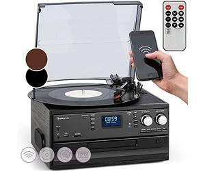 Auna Tocadiscos de Vinilo, Incluye Altavoces Sistema Estéreo para Música, Giradiscos de Vinilo Bluetooth Equipado con CD, AUX Sistema Sonido, Giradiscos Portátil para Casa