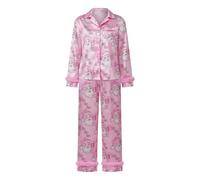 Aunaeyw Conjunto de pijama de Navidad a juego de 2 piezas con texto en inglés "Mommy and Me", con estampado de letras de Papá Noel, ropa de dormir de satén, Pink Mom, S