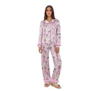 Aunaeyw Mommy and Me - Pijama con ribete de plumas, de satén de seda, manga larga, con botones, pantalones de camisa y pantalones, 2 piezas, Pink Mom, S