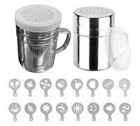 Aundhegrtt 2Pack Tamiz de Chocolate de Acero Inoxidable, Sifón de Polvo, Salero, Azucarero, Espolvoreador de Café, 16 Plantillas de Café para Decorar Pasteles, Jarabe, Crema, Cacao, Capuchino.