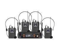 Aundhegrtt Auricular de Micrófono Inalámbrico de 4 Canales UHF, Micrófono Dinámico de Frecuencia Fija para Karaoke, Bodas, Fiestas, Bandas, Iglesias, Enchufe EU.