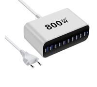 Aundhegrtt Cargador de Escritorio GAN de 800 W y 10 Puertos, 8C2A, USB Tipo C PD, Cargador Rápido Multipuerto para Teléfonos Móviles, Carga Multidispositivo, Enchufe Europeo