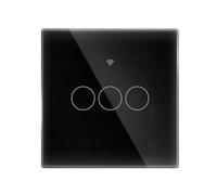 Aundhegrtt Interruptor de Luz Inteligente Tuya Matter WiFi Estándar de la UE, Interruptor Inteligente de 3 Vías, Panel Táctil de Vidrio, Control Remoto por APP, Voz, Negro.