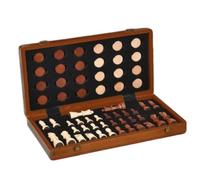 Aundhegrtt Juego de Ajedrez y Damas de Madera Magnético Plegable 2 en 1, Tablero de Almacenamiento Portátil, Juguete de Rompecabezas de Mesa