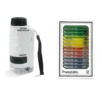 Aundhegrtt Microscopio de Bolsillo 60-120X con 12 Muestras y Luz LED. Kit de Microscopio Portátil para Actividades Científicas Educativas Al Aire Libre, Color