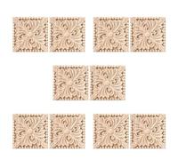 Aundhegrtt Paquete de 10 Apliques de Madera Tallada, Calcomanía de Talla Cuadrada, Sin Pintar, Puerta de Flores, Armario, Decoración de Muebles, 3,94X3,94 Pulgadas