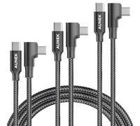 AUNEK Cable USB C a USB C 60W 3-Pack [1M/2M/3M] ángulo recto Trenzado Tipo C a C Carga Rápida Compatible con iPhone 17/16/15 Pro, Galaxy S25/S24, iPad Pro, MacBook Pro/Air, Tablets y Portátiles