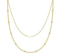AUNEK Set de 2 Collares con Cruz Delicada para Mujer, Colgante Minimalista en Tono Dorado, Cadena Box Ajustable, Joyería Religiosa, Empaque Elegante