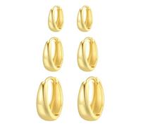 AUNEK Set de 3 Pares de Pendientes de Aro para Mujer, Aros Pequeños y Gruesos, Pendientes Huggie Ligeros, Apilables, Joyería Moderna para Cartílago, Hélix, Lóbulo, en Caja Lista para Regalo