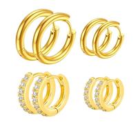 AUNEK Set de Aros Huggie Pequeños para Mujer y Hombre, Aros Finos y Livianos, Pendientes Delicados para Múltiples Piercings, Joyería para el Día a Día, Set de 4 Pares