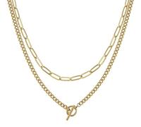 AUNEK Set de Collares de Cadenas en Capas con Acabado Dorado para Mujer, Juego de 2 Piezas con Cadenas Paperclip y Curb con Cierre de Palanca, Joyería de Moda Ajustable, en Caja de Regalo