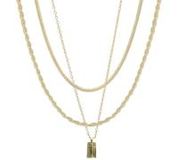 AUNEK Set de Collares en Capas con Acabado Dorado para Mujer, 2 Piezas de Cadenas Minimalistas y 1 Colgante Rectangular, Joyería de Moda Ajustable, en Caja de Regalo