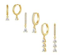 AUNEK Set de Pendientes de Aro con Colgante para Mujer, Aros Huggie Dorados con Dije Colgante, Joyería Minimalista en Capas, Set Ligero para Regalo