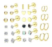 AUNEK Set de Pendientes de Botón y Aro para Orejas, Joyería Minimalista para Piercings Threader, Cartílago, Hélix, Tragus, Lóbulo, para Mujer y Hombre, 16 Pares, Listo para Regalar