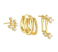 AUNEK Set de Pendientes en Tono Dorado para Mujer, Aros Huggie y Pendientes de Botón Minimalistas, Joyería Moderna para Piercings en Capas, en Caja Lista para Regalo