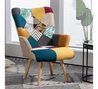 Aunekiv Fauteuil de Relaxation en Lin Avec Pieds en Bois massif - Fauteuil à oreilles pour Salon, Chambre à Coucher, Coin Lecture - Multicolore