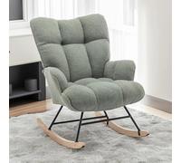 Aunekiv Silla Mecedora de Lactancia y Relax Tapizada de Peluche con Patines de Madera, Silla Balancín Cómoda con Reposabrazos para Salón, Dormitorio y Habitación de Bebé, Verde