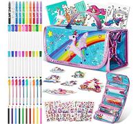 Auney Estuche Escolar Set Papeleria Regalo para Niña 4 5 6 7 8 9 10 Años,Kit di Juguetes Unicornios para Niñas Includere Estuches Escolares-Bolígrafos de Colores-Lápices-Cuadernos-Adhesivas (Azul)