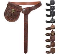 AUNGCSHE 2PCS Cinturón Medieval y Bolsa de Cuero Sintético, Cinturón Vikingo, Adecuado Disfraz Medieval Hombres y Mujeres, Disfraz Vikingo, Juegos De rol Renacentistas (Lobo Marrón)