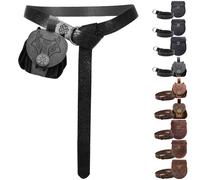 AUNGCSHE 2PCS Cinturón Medieval y Bolsa de Cuero Sintético, Cinturón Vikingo, Adecuado Disfraz Medieval Hombres y Mujeres, Disfraz Vikingo, Juegos De rol Renacentistas (Negro A)