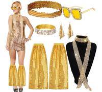 AUNGCSHE 6 Piezas Accesorios Discoteca para Mujer, Incluye Gafas, Diadema, Pulsera, Pendientes, Bufanda y Calentadores, Ideal para Disfraces de Carnaval, Disfraces para Mujer 70s 80s (Amarillo)
