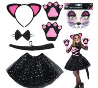 AUNGCSHE 7 Piezas Disfraz de Gato, Cosplay Animales, Falda Tutú para Niños, Halloween, Carnaval, Espectáculo Escolar