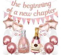 AUNGCSHE Banner Beginning Of A New Chapter, Kit De Decoración De 26 Piezas Fiesta Con Globos, Banderines Y Pancarta, Ideal Para Jubilación, Graduación, Mudanza Y Nuevas Etapas (Oro rosa)