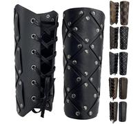 AUNGCSHE Brazaletes medievales, protectores de brazo retro de piel sintética, guantes mercenarios de piel sintética, protectores de brazo vintage adecuados LARP (cuadrado, negro)