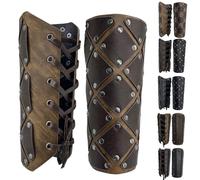 AUNGCSHE Brazaletes medievales, protectores de brazos retro de piel sintética, guantes mercenarios de piel sintética, protectores de brazo vintage adecuados LARP (cuadrado, marrón claro)