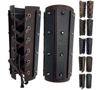 AUNGCSHE Brazaletes medievales, protectores de brazos retro de piel sintética, guantes mercenarios de piel sintética, protectores de brazo vintage, adecuados LARP (forma alargada, marrón oscuro)