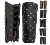 AUNGCSHE Brazaletes medievales, protectores de brazos retro de piel sintética, guantes mercenarios de piel sintética, protectores de brazo vintage adecuados LARP (cuadrado, marrón oscuro)