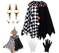 AUNGCSHE Disfraz Payaso Adulto, Disfraz Circo Mujer, Incluye Capas, Guantes, Tatuajes Payaso para Actuaciones de Carnaval de Halloween
