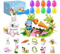 AUNGCSHE Mini Bloques Conejo, Regalos Pascua Niños Incluir 12 Huevos de Pascua con 12 Bloques, Juguete Creativo para Niños 5 6 7 8 9+, Regalo de Pascua, Cumpleaños