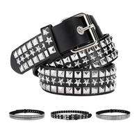 AUNGCSHE Punk Cinturón de Remache, Gotico Cinturon Mujer y Hombre, 110 cm y 120 cm para Vaqueros, Pantalones, Accesorios de Moda, Ropa Gótica Mujer, Accesorios Punk (Cuadrado Estrella, 110)