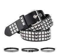 AUNGCSHE Punk Cinturón de Remache, Gotico Cinturon Mujer y Hombre, 110 cm y 120 cm para Vaqueros, Pantalones, Accesorios de Moda, Ropa Gótica Mujer, Accesorios Punk (Cuadrado, 110)