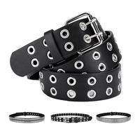 AUNGCSHE Punk Cinturón de Remache, Gotico Cinturon Mujer y Hombre, 110 cm y 120 cm para Vaqueros, Pantalones, Accesorios de Moda, Ropa Gótica Mujer, Accesorios Punk (Doble Agujero, 110)