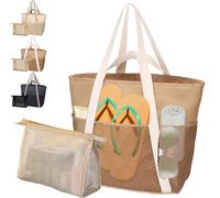 AUNGKWANG 2 Piezas Bolsa de Playa Mujer, Grande y Pequeña Bolsa de Playa, para Playa, Viajes, Daily Pool Gym, Lightweight Shopping Grocery Bag