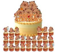AUNGKWANG 25 Piezas Capybara Cake Topper, Capybara Decoracion Cumpleaños, Decoraciones para Pasteles con Personajes, para Decorar Cupcakes, Muffins, Tartas y Otros Dulces