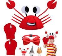AUNGKWANG 4 Piezas Sombreros Fiesta Halloween, Sombrero de Cangrejo mit Pajarita Roja y Pinzas de Cangrejo, Disfraz Gracioso, para Adulto Niños y Chico Chica Cosplay Fiesta de Carnaval