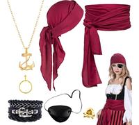 AUNGKWANG 7 Piezas Accesorios Disfraz Pirata Mujer Hombre, Accesorios Pirata, Pirata Diadema, Pirata Parche Ojo, Pirata Pendientes, Disfraz de Capitán Pirata para Carnaval Niños Mujer Hombre Adulto