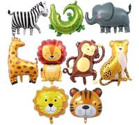 AUNGKWANG 9 Piezas Globos Animales, Safari Animales Globos, XXL Foil Globo, Animale del Bosque Jirafa León Globo, para Niños Cumpleaños Fiesta, Zoológico Fiesta Boda